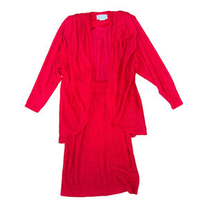 Arthur Max Women's Red Ribbed Two-Piece Dress Set with Cardigan, Size XS